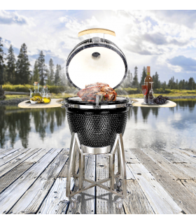 Seramik Barbekü (Tekerlekli, Yüksekliği Ayarlanabilir, Termometreli)