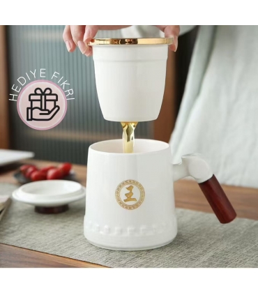 Japon tarzı porselen kupa, kapaklı ve süzgeçli çaydanlık, hacim 350ml