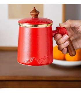 Seramik kupa, kapaklı ve süzgeçli, kırmızı, 400ML