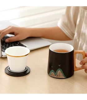 Japon tarzı seramik kupa, kapaklı ve süzgeçli