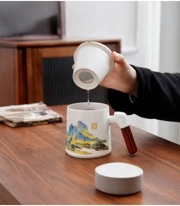 Japon tarzı porselen kupa, kapaklı ve süzgeçli çaydanlık, hacim 350ml