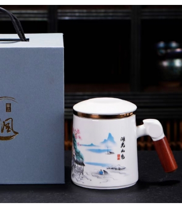 Japon tarzı porselen kupa, kapaklı ve süzgeçli, 400ML