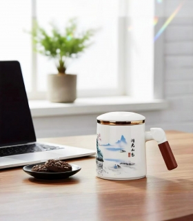 Japon tarzı porselen kupa, kapaklı ve süzgeçli, 400ML