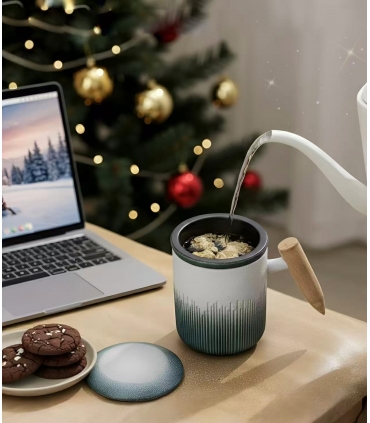 Seramik kupa, kapaklı ve süzgeçli, 380ML