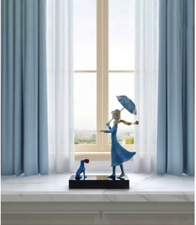 Dekoratif Şemsiyeli Heykelcik- Mavi