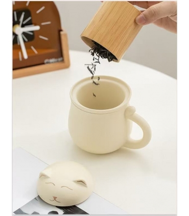 Seramik kupa, kapaklı ve süzgeçli,350ML