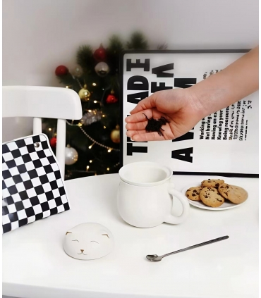 Seramik kupa, kapaklı ve süzgeçli,350ML