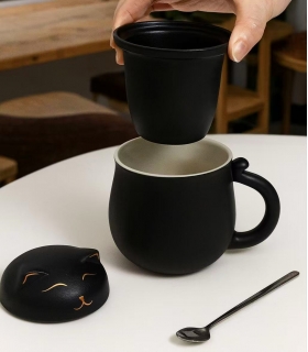 Çay fincanı, Japon tarzı porselen kupa, kapaklı ve süzgeçli 350ML