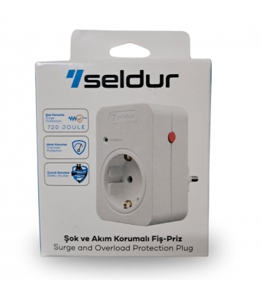 Seldur Şok ve Akım Korumali Fiş-Priz (720J), ÇK, Beyaz