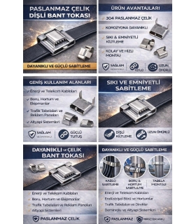 L Tipi Paslanmaz Çelik Dişli Toka (10 Adet)